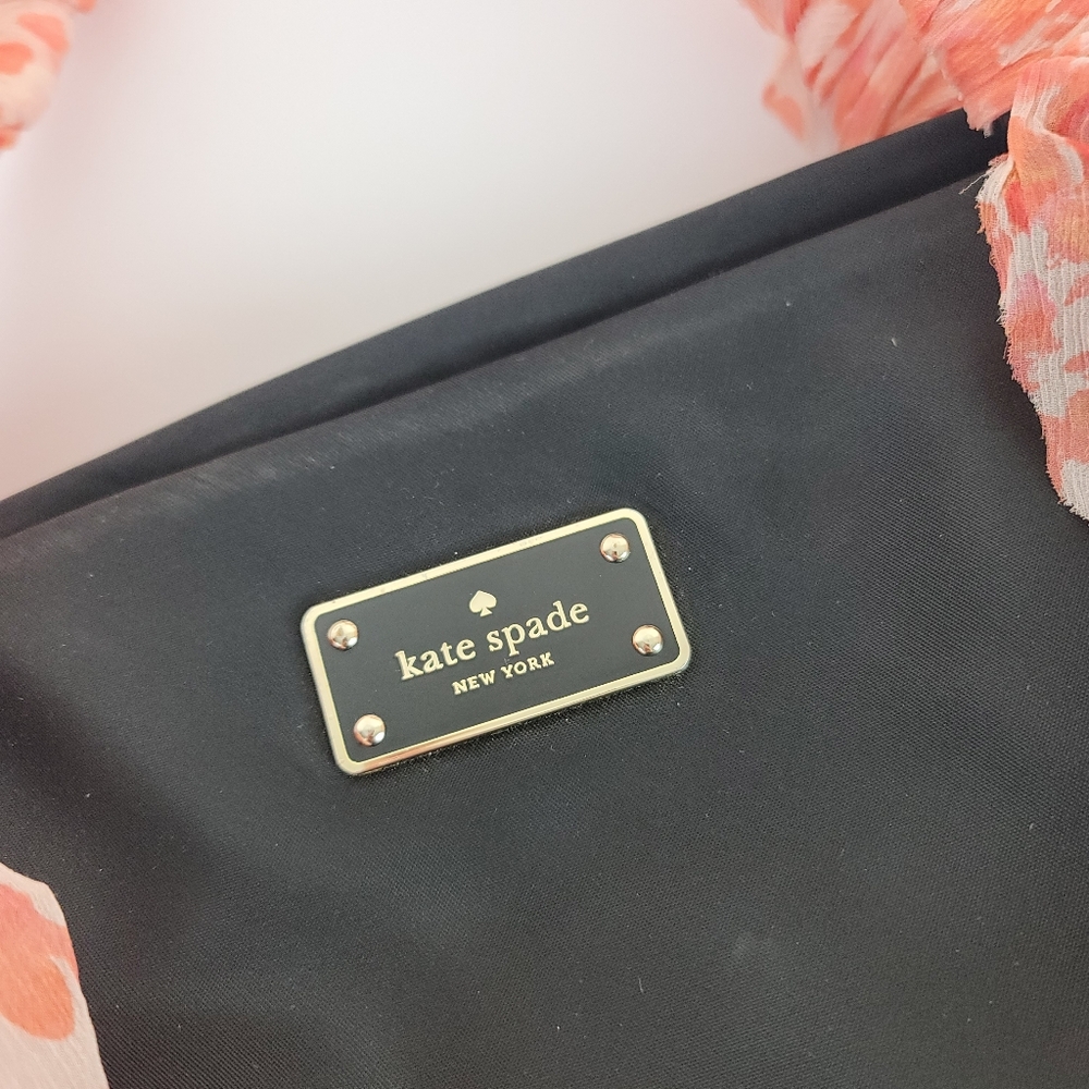 Kate Spade black diaper back, Peachy coral wrapped handles - Picture 3 of 11